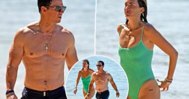 Ripped Mark Wahlberg and bikini-clad wife Rhea Durham hit the beach during Barbados vacation