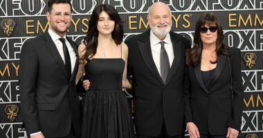 Jake and Romy Reiner are pictured with their parents, Rob and Michele. The couple were murdered in their bed. Their other son Nick, not pictured, has been charged with their murders