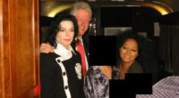 Bill Clinton is seen with his arm around Michael Jackson. The pair pose with Diana Ross and a redacted woman