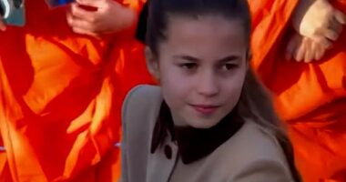 In a video from the Norfolk estate, the 10-year-old daughter of the Prince and Princess of Wales can be seen stepping forward from her siblings to embrace a delighted member of the public