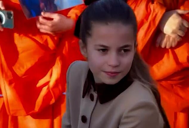 In a video from the Norfolk estate, the 10-year-old daughter of the Prince and Princess of Wales can be seen stepping forward from her siblings to embrace a delighted member of the public