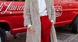 Vintage coat. Shirt and boots, Massimo Dutti. Trousers, Cos. Earrings, The White Company.