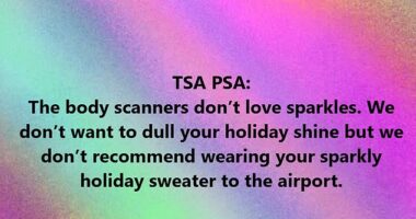 The Transportation Security Administration (TSA) posted a festive reminder not to wear sparkly clothes while flying this holiday season - unless you want to be held up at security