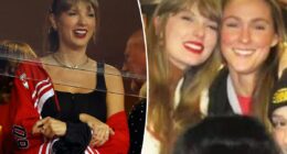 Taylor Swift adorably holds Kylie Kelce's daughter at Chiefs vs. Chargers game during birthday weekend