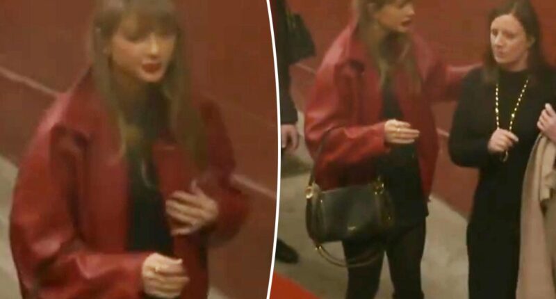Taylor Swift wears festive red bomber jacket at Chiefs vs. Broncos game on Christmas