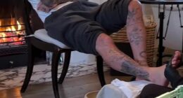 The family appeared to be getting into the spirit of things as David (pictured), 50, enjoyed a festive home pedicure