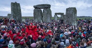 Thousands of people have gathered at Stonehenge to mark the winter solstice - as huge crowds formed to watch the sunrise on the shortest day of the year