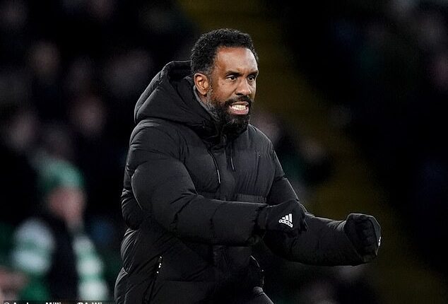 Celtic boss Wilfried Nancy celebrates their first goal in a 3-1 victory against Aberdeen