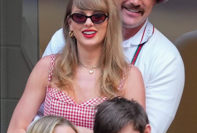 Travis Kelce raved over Taylor Swift in a love letter he sent for her to read backstage during one of the final shows of the Eras Tour; pictured at the US Open in New York last year