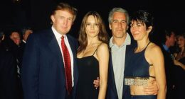 From left, American real estate developer Donald Trump and his girlfriend (and future wife), former model Melania Knauss, financier (and future convicted sex offender) Jeffrey Epstein, and British socialite Ghislaine Maxwell pose together at the Mar-a-Lago club, Palm Beach, Florida, February 12, 2000