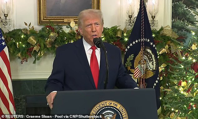 Donald Trump announced a Christmas bonus check for all US troops during a year-end speech live from the White House