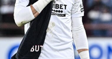 Rangers goalkeeper Jack Butland looks dejected after his side's defeat to Hearts