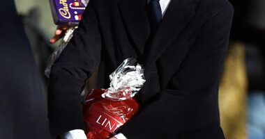 Prince Louis couldn't contain his glee after a royal fan gave the seven-year-old a massive tub of Lindor chocolates after the Christmas church service at Sandringham