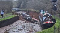 A sinkhole, 50 metres by 50 metres in size opened up in a canal in Shropshire