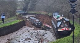 A sinkhole, 50 metres by 50 metres in size opened up in a canal in Shropshire