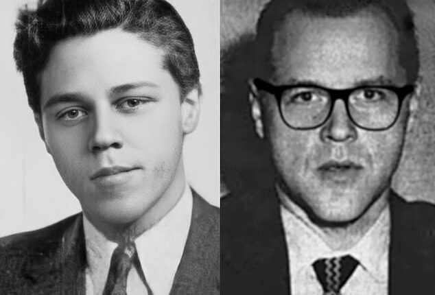 Marvin Margolis in a high school yearbook photo (left) and a later photo obtained and enhanced by Baber. His solution to the Z13 cipher reveals the name Marvin Merrill, an alias used by Marvin Margolis, a man who was a prime suspect in the Black Dahlia murder