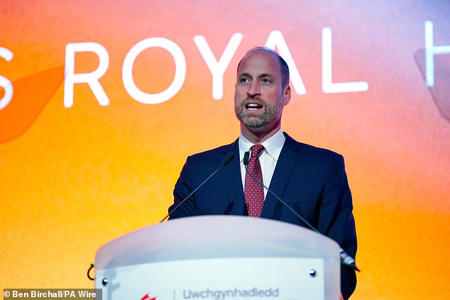 The Prince of Wales is pictured while making a speech to the Wales Investment Summit at the International Convention Centre Wales in Newport on Monday