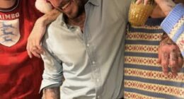 David Beckham and his sons Romeo and Cruz looked jolly as they donned Santa hats ahead of Christmas- as Brooklyn remains estranged from the family