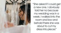 Woman Saves Her Dress From Jealous Sister Right Before She Tries To Cut It, Bans Her From The Wedding