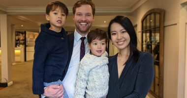 Ben Duffin was enjoying a normal, healthy life with his young family, completely unaware that an unexpected diagnosis was about to upend everything (pictured with his wife and their two sons, aged six and eight)