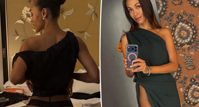 Zoe Saldaña shares Christmas snap wearing only a thong in honor of ‘the giving season’
