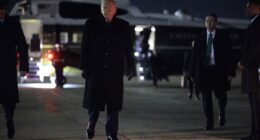 President Donald Trump promised an 'interesting' trip to Davos, Switzerland, as he departed the White House Tuesday night for the World Economic Forum, where his Greenland demands will be front and center. Trump approached reporters standing on the South Lawn in the 22-degree weather and said he believed it would be a 'very successful trip' and touted that the 'country's never done better,' pointing to lowering gas prices. The president's Davos speech is supposed to be geared toward midterm voters, as affordability issues are on the menu.