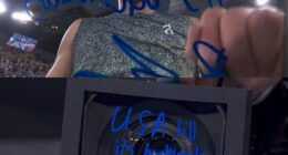 Pictured: The moment Ben Shelton wrote 'USA till its backwards' on a TV camera after winning his latest match at the Australian Open