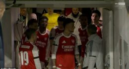 Arsenal's assistant manager Albert Stuivenberg (right) shot into the spotlight when he had a heated half-time row with Declan Rice during Wednesday’s Carabao Cup win over Chelsea