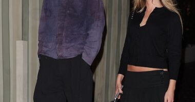 Anwar Hadid cut a cheerful figure on Thursday night, as he left the Los Angeles' Chateau Marmont Hotel accompanied by a mystery blonde, after his sister waded into the explosive Beckham feud