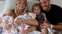 NRL premiership star Nat Butcher and his wife Harmony welcomed twin daughters on Saturday, January 24. Pictured with their newborn girls and their son Beau, one