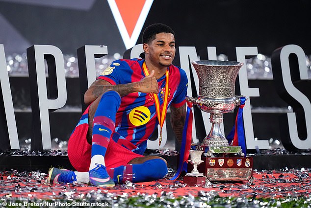 Marcus Rashford has won his first trophy since leaving Manchester United as Barcelona won the Spanish Super Cup