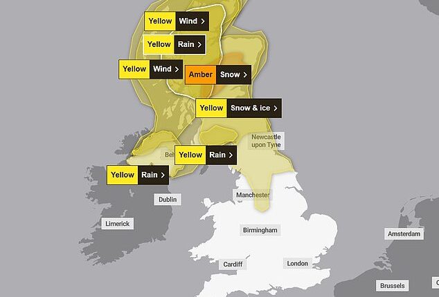 Britain is bracing for another blast of wintry chaos after the Met Office upgraded a snow and ice warning to amber on Sunday