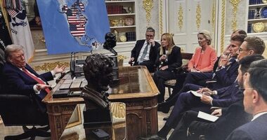 US President Donald Trump trolled European leaders with an AI image of them looking at a map showing Greenland and Canada as US territory