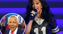 Cardi B performing at star-studded Fanatics Super Bowl 2026 bash with cameo from Robert Kraft