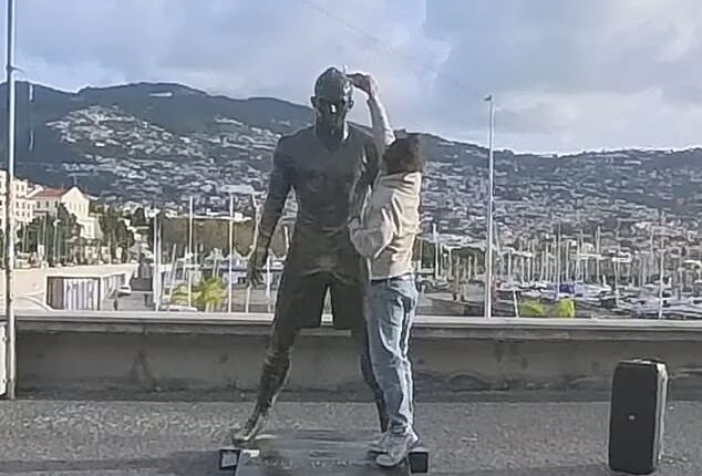 An online vandal has posted a video on social media of himself vandalising a statue of Cristiano Ronaldo in Madeira