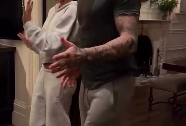 David, 50, and Victoria Beckham, 51, showed off their playful sides as their daughter Harper, 14, captured them dancing the night away at home in an Instagram video on Saturday