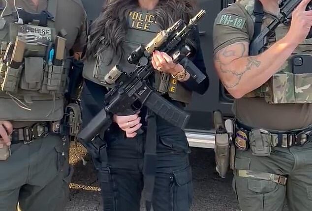 Kristi Noem (pictured center) held a two-hour meeting with Donald Trump at The White House Monday night amid fallout from the Minneapolis shooting of Alex Pretti