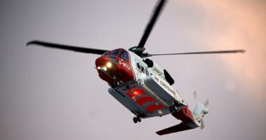 HM Coastguard deployed a helicopter to the scene following reports of people getting into difficulty in the water