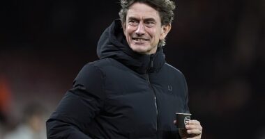 Thomas Frank was embarrassingly photographed carrying a coffee cup with Arsenal's badge ahead of Tottenham's Premier League clash with Bournemouth on Wednesday night