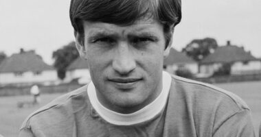 Everton legend Tommy Wright has died at the age of 81 (pictured at the club in 1968)