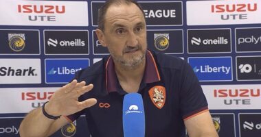 Brisbane boss Michael Valkanis (pictured) has launched into an extraordinary rant after his side claimed a 2-1 victory against Central Coast Mariners on New Year's Eve