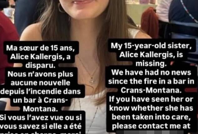 Alice Kallergis, a 15-year-old Greek national, has been missing since the Swiss fire