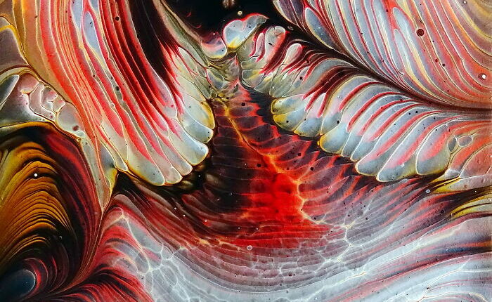 Feathery Straight Acrylic Pour Experiment: Gold, Copper, Black And White Layers (Part 2)