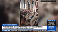 Left-wing activists storming a church.