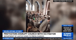 Left-wing activists storming a church.