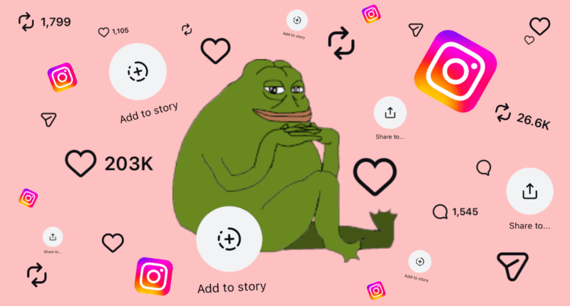 Groyper frog surrounded by Instagram logos
