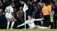 Harry Wilson celebrates his stoppage-time free-kick that won the game for Fulham