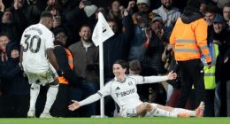 Harry Wilson celebrates his stoppage-time free-kick that won the game for Fulham