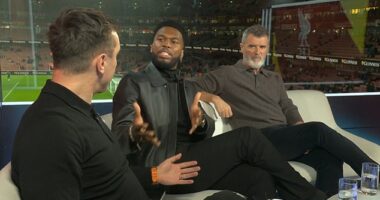 Daniel Sturridge (centre) and Gary Neville (left) were involved in a terse exchange on Sky