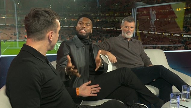 Daniel Sturridge (centre) and Gary Neville (left) were involved in a terse exchange on Sky